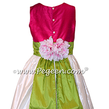 Style 383 flower girl dress in hot pink and green