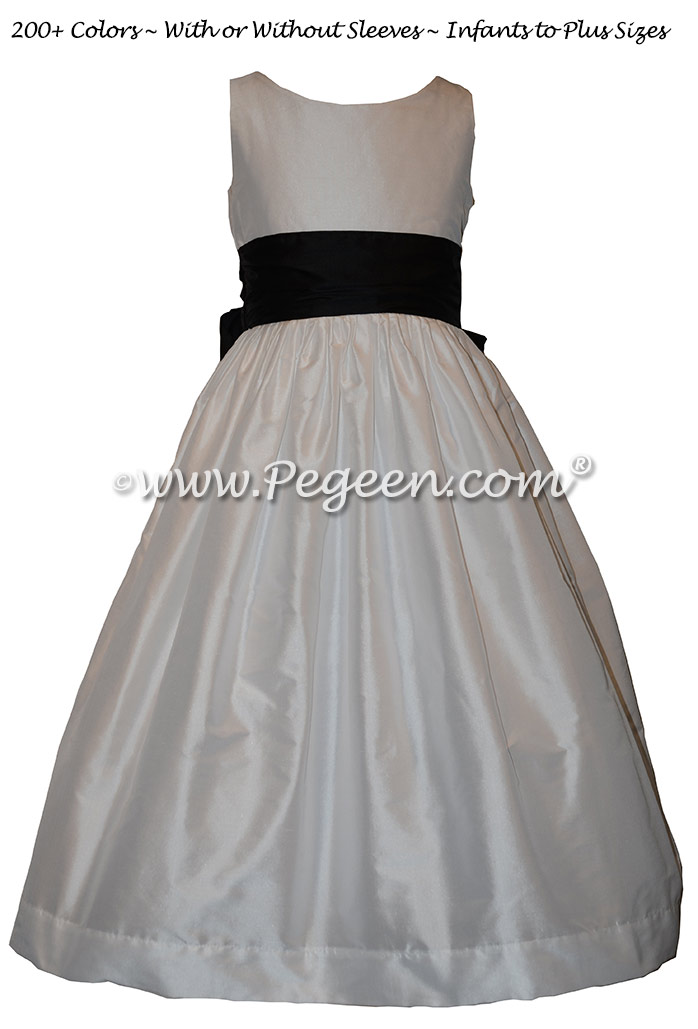Matching Jr Bridesmaids Silk Dress in Black and White Style 388