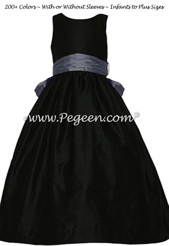 Arial blue and black silk FLOWER GIRL DRESSES