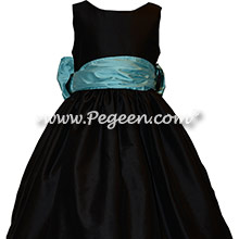 Custom Silk in Black and Turquoise Flower Girl Dresses