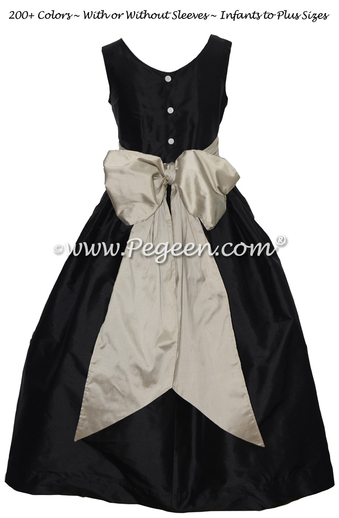 Black and Platinum Custom Silk Flower Girl Dress