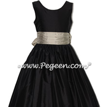 Black and Platinum Custom Silk Flower Girl Dress 
