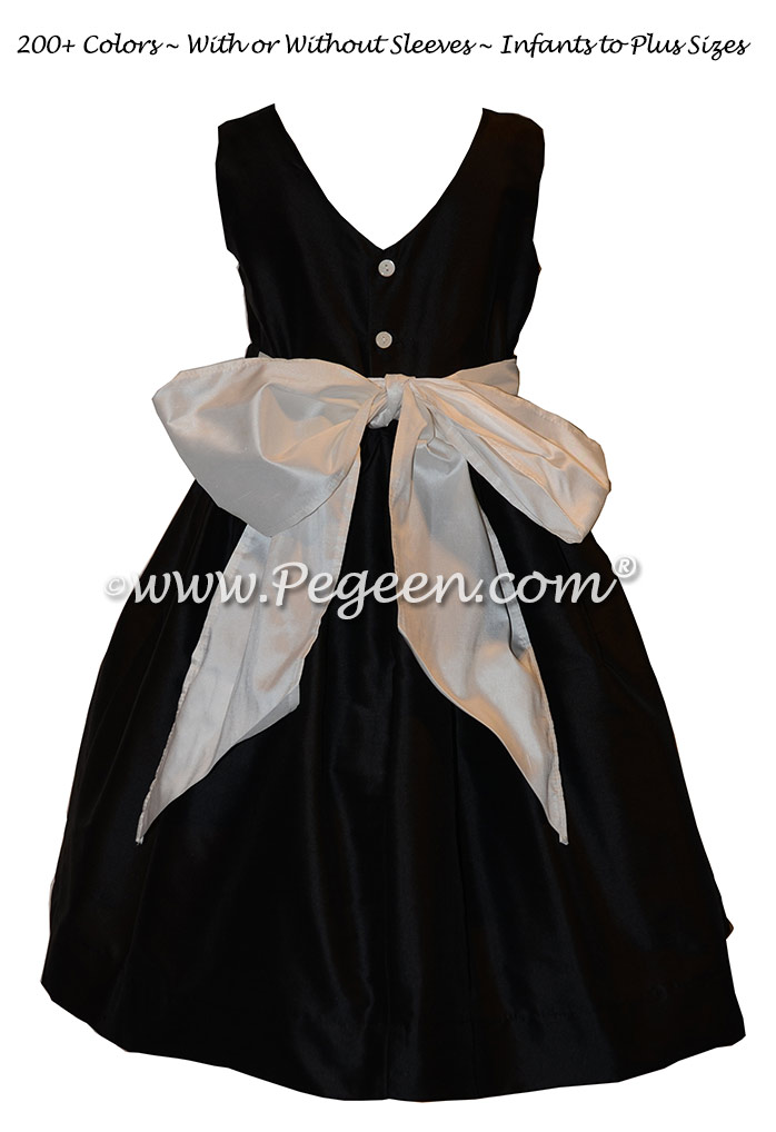 Custom Silk Black and Tahiti (turquoise) Flower Girl Dresses