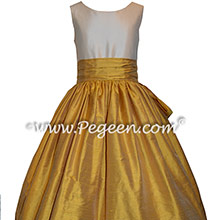 Custom Silk Mustard Yellow and Bisque Flower Girl Dresses