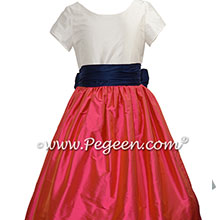 Flower Girl Dress in Sorbet Pink, Navy, Antique White - Pegeen Style 388