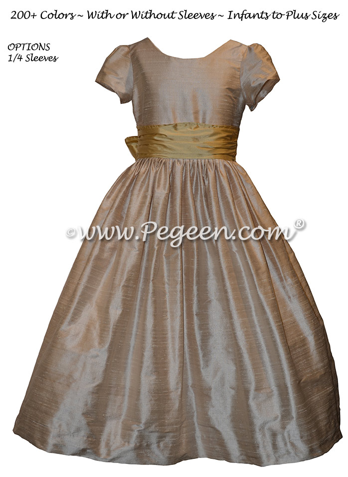 Toffee crème with a spun gold silk sash Style 388