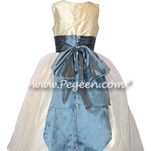 Custom Silk Bisque and Arial Blue flower girl dresses