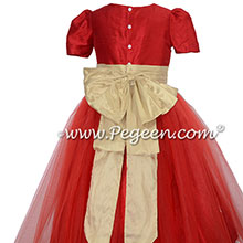 Gold and Christmas Red Silk Flower Girl Dresses Style 394
