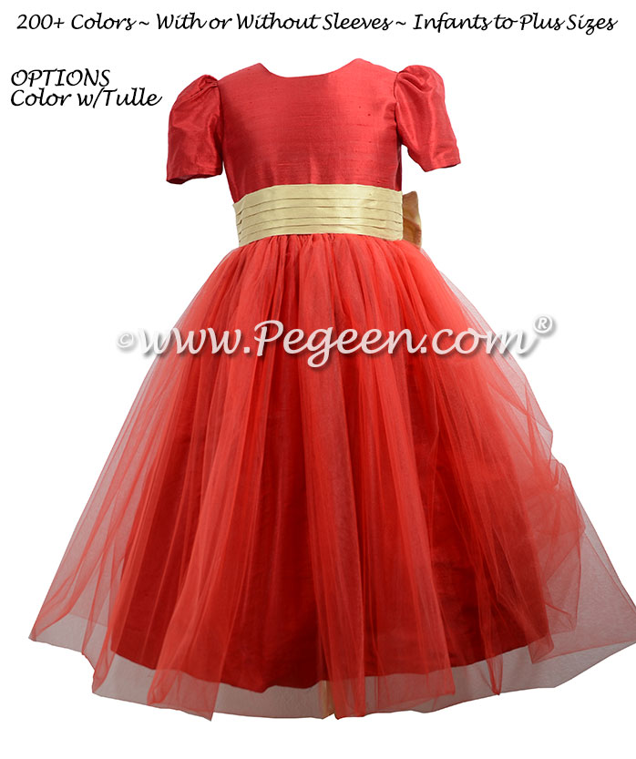 Christmas Red Silk Flower Girl Dresses Style 394