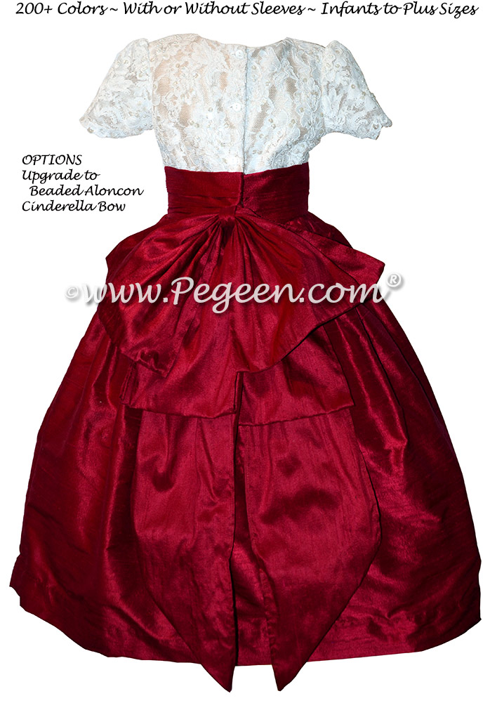 Cranberry and White custom flower girl dresses - Style 396