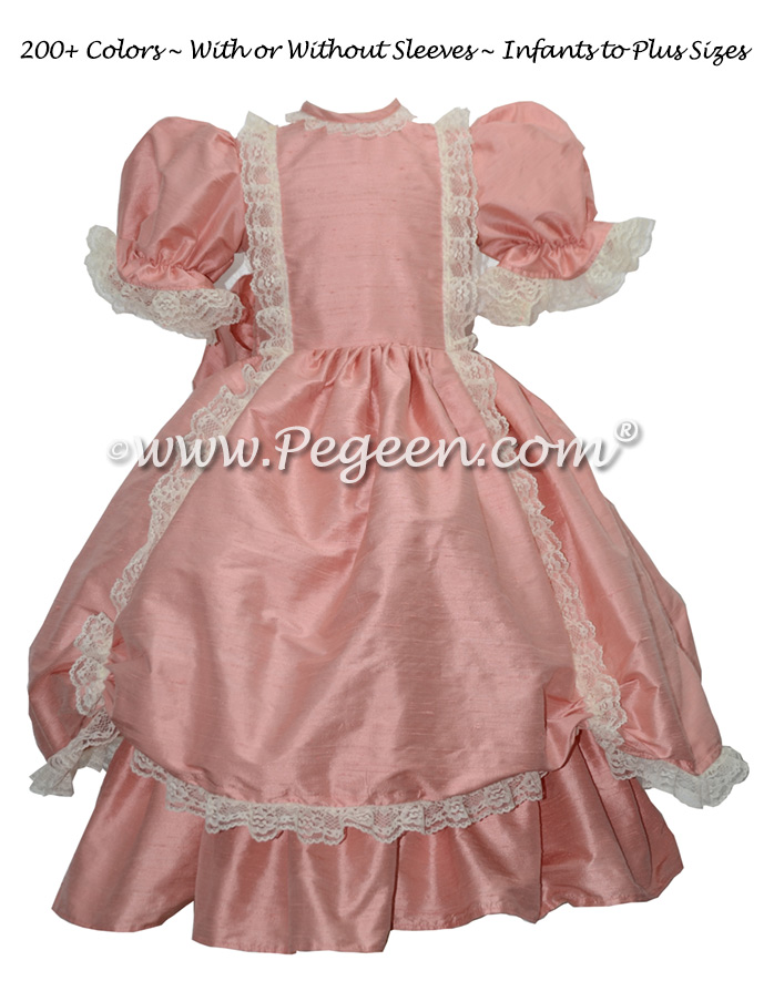 Rum Pink silk Victorian style flower girl dress