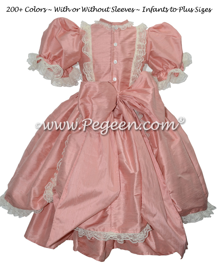 Rum Pink silk Victorian style flower girl dress
