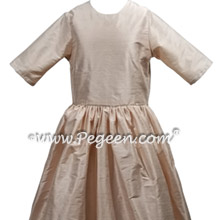 Ballet Pink Silk Jr Bridesmaids Dress with 3/4 Sleeves