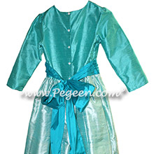 3/4 Sleeved Bermuda Blue and Teal Silk flower girl dresses