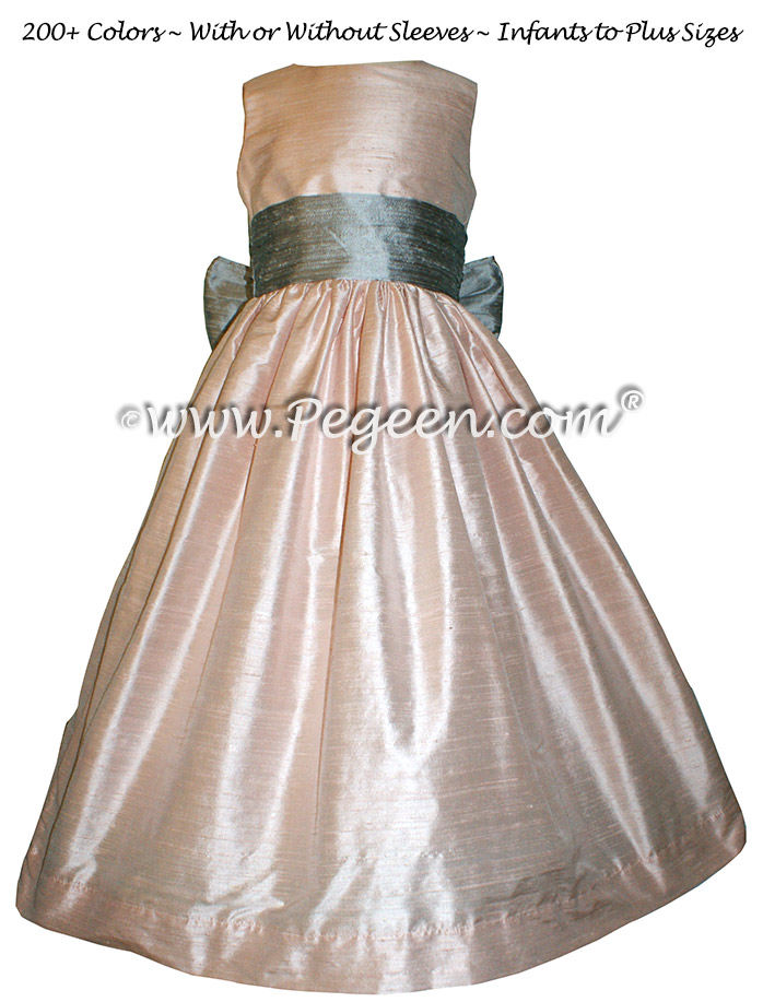 Silver Gray and Light Pink Silk flower girl dresses