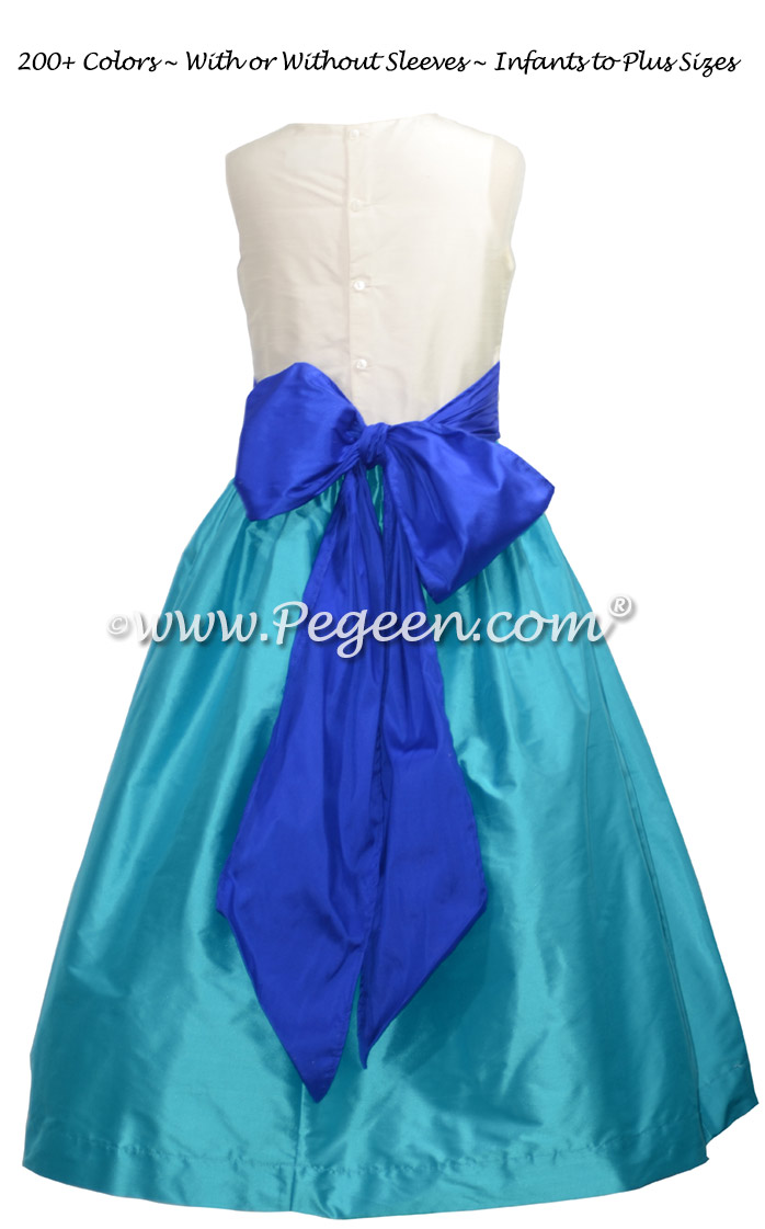 Deep Sea blue and Sapphire Flower Girl Dress