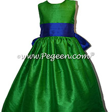 Shamrock Green and Sapphire Blue Custom Silk Flower Girl Dress