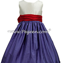 Blueberry, Christmas Red and Antique White flower girl dress