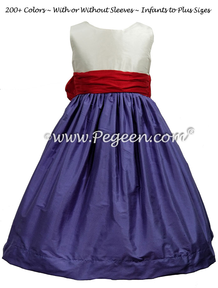 Flower Girl Dress in Blueberry, Christmas Red and Antique White| Pegeen