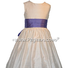 Periwinkle and new ivory silk flower girl dress Style 398