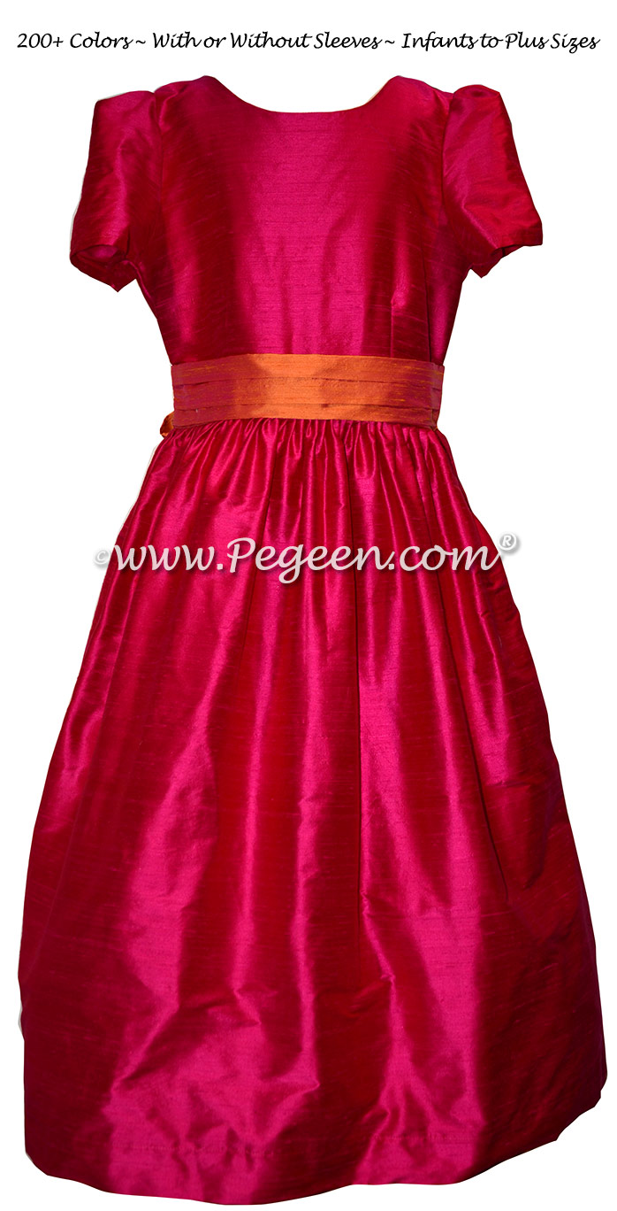 Custom Raspberry Pink and Mango Silk Flower Girl Dress Style 398