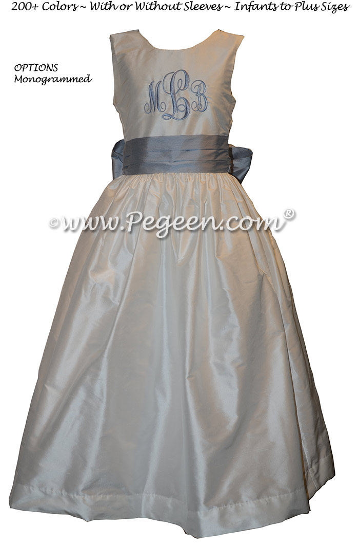 Custom Gray and Periwinkle Girl Dresses Style 398 | Pegeen