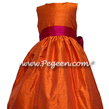 Orange and Hot Pink Silk flower girl dresses