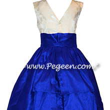 Blue Indigo Flower Girl Dress with Customers Own Fabric