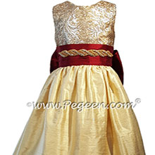 Red and Gold Sequined Silk Flower Girl Dress