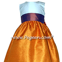Tangerine Orange and Raisin Purple Custom Silk flower girl dresses