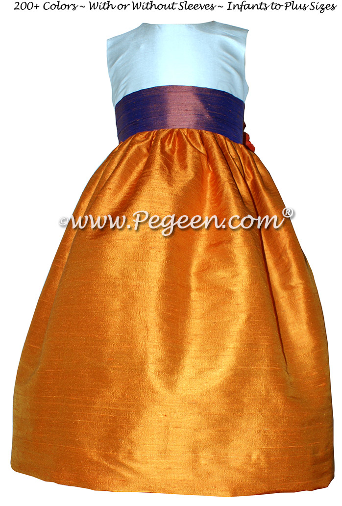 Tangerine and Raisin Purple custom silk flower girl dresses