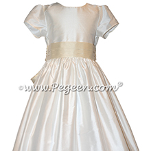 Custom Ivory and Bisque Silk Flower Girl Dresses