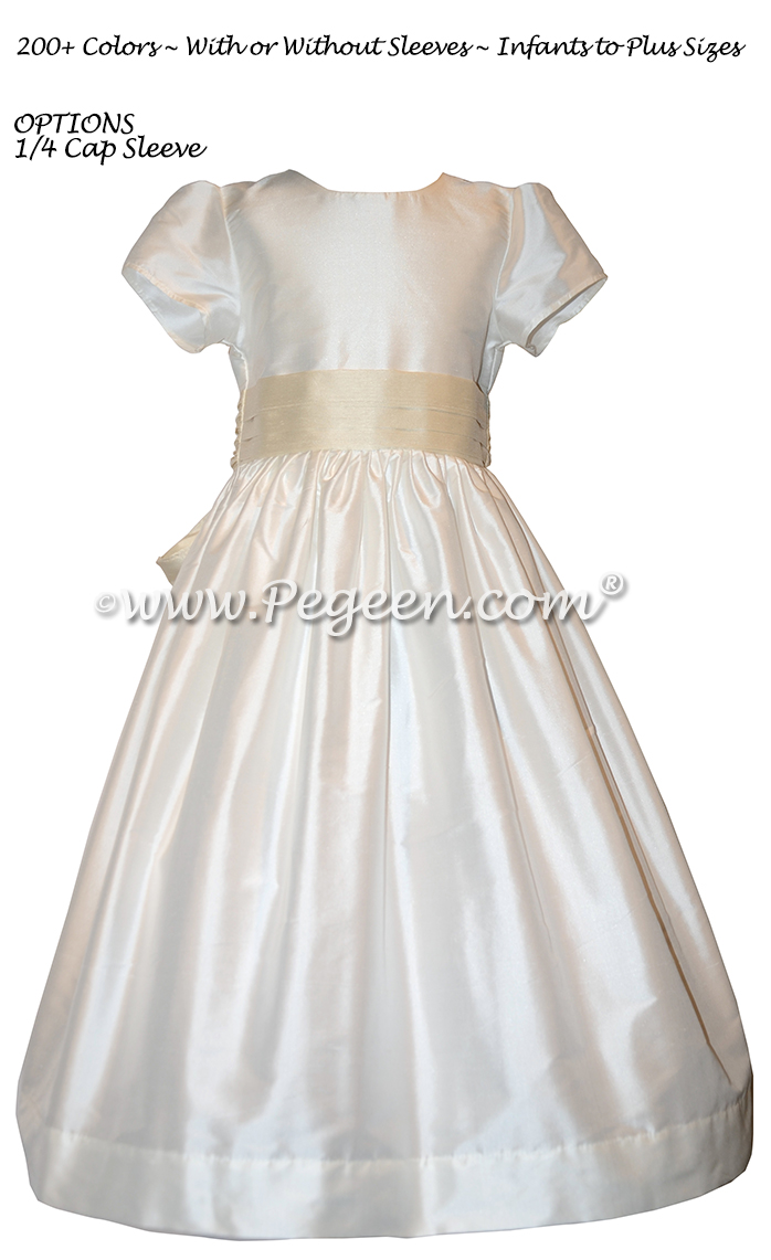 Custom Ivory and Bisque Silk Flower Girl Dress Style 398 in silk