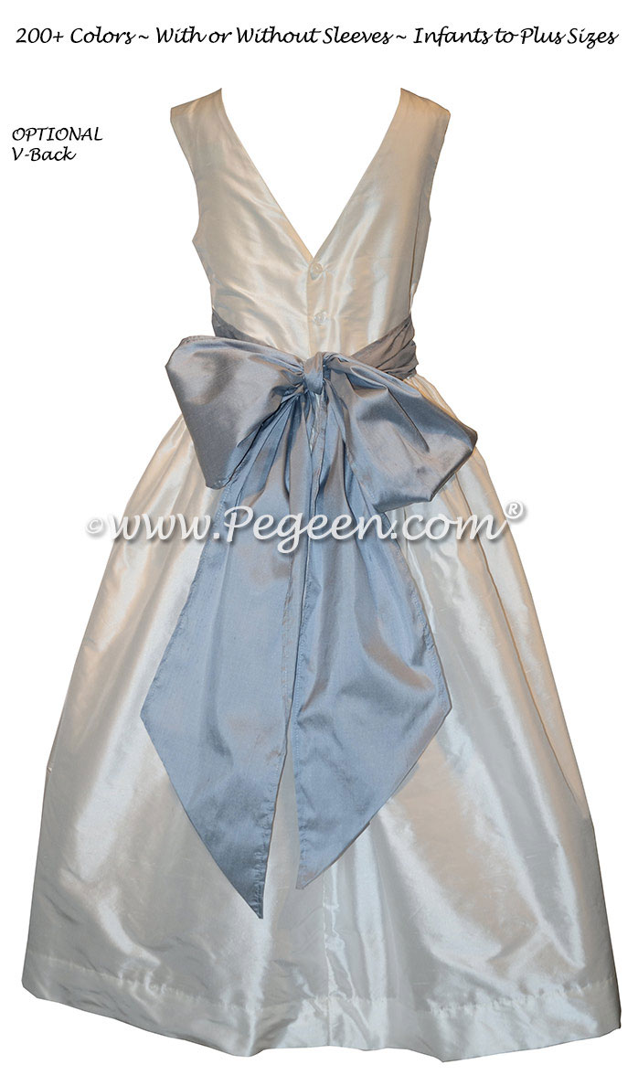 Custom Silk in Powder Blue and New Ivory Flower Girl Dresses