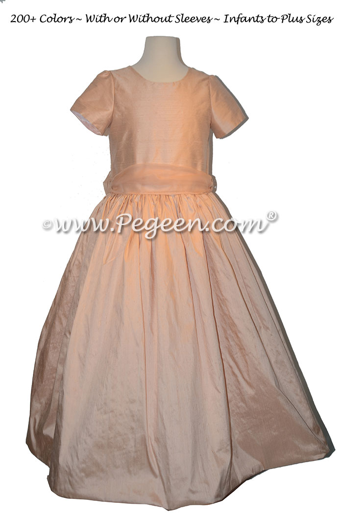 Classic Style Extra Full Silk Flower Girl Dress with Silk Organza Sash