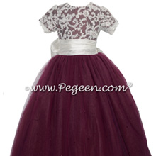 Burgundy and aloncon lace and tulle flower girl dresses