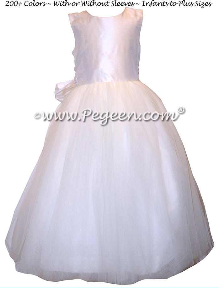 White Tulle and Silk custom couture flower girl dresses - Style 402