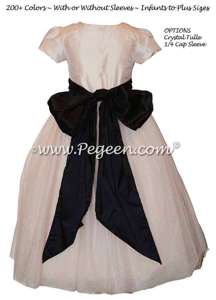 Custom Pink and Black Classic Styled Flower Girl Dress Style 402