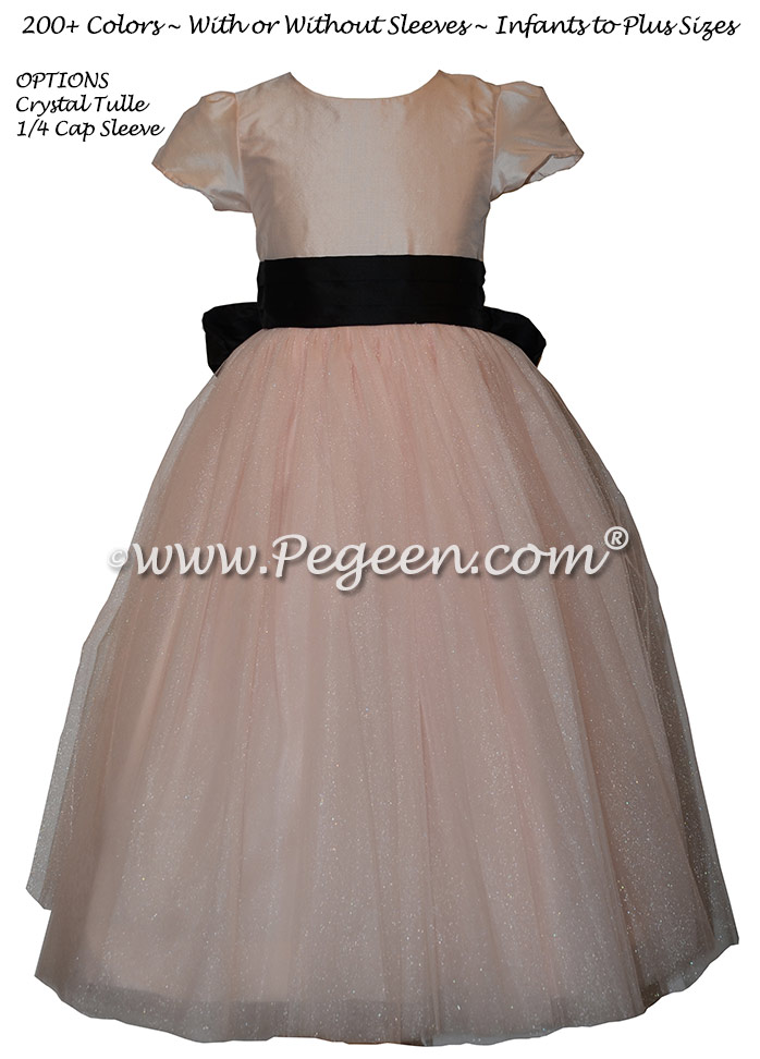 Custom Pink and Black Classic Styled Flower Girl Dress Style 402