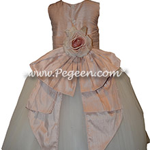 Ballet Pink and Ivory silk custom flower girl dress with back flower Dress
