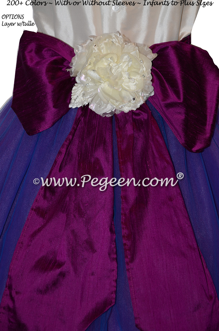 Razzleberry Blue and Fuchsia Pink Silk Flower Girl Dress