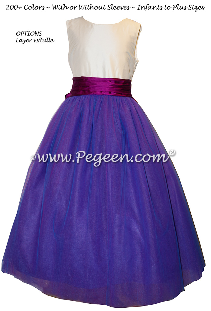 Razzleberry Blue and Fuchsia Pink Silk Flower Girl Dress