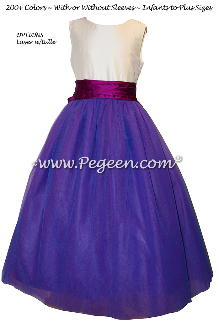 Razzleberry, Boisenberry and Iridescent Tulle Flower Girl Dress