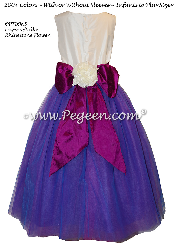 Razzleberry Blue and Fuchsia Pink Silk Flower Girl Dress