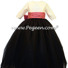 Black, ivory and azalea pink tulle flower girl dress