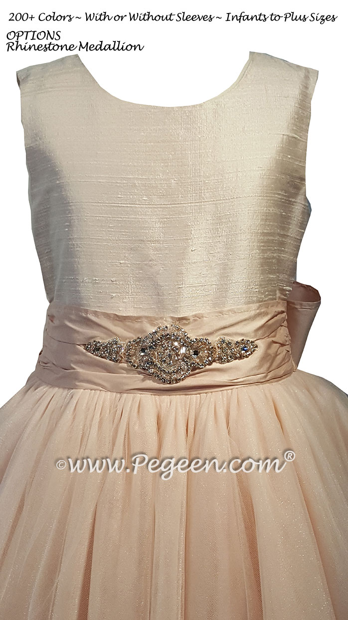 Flower girl Dresses in blush pink with rhinestone trims