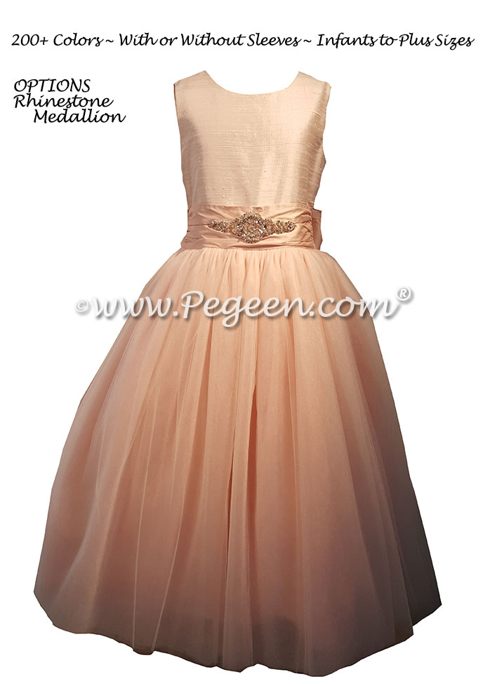 Flower girl Dresses in blush pink with rhinestone trims