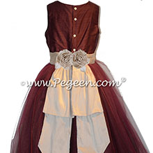 Burgundy and Toffee silk and tulle flower girl dresses