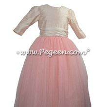 3/4 Sleeves, gumdrop tulle skirt flower girl dress for Jewish Wedding