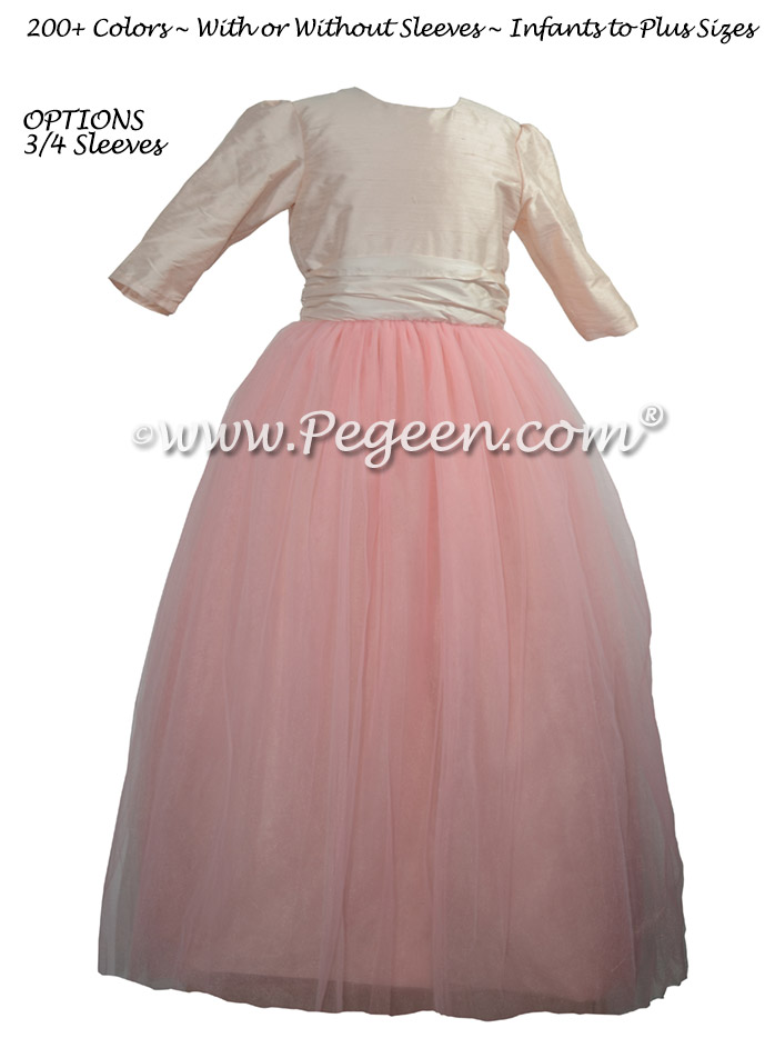 3/4 Sleeves, gumdrop tulle skirt flower girl dress for Jewish Wedding
